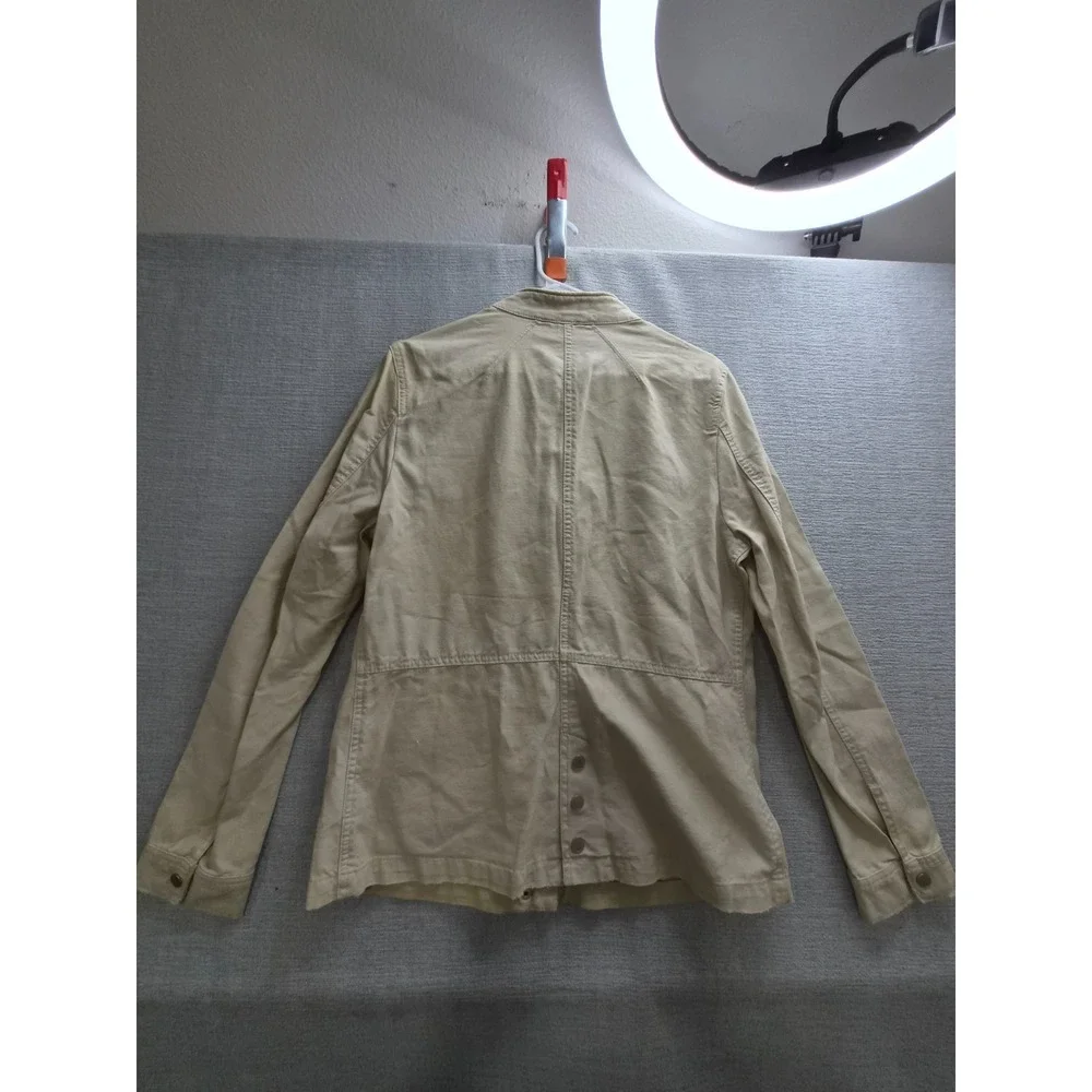 Free People Military Jacket Women Large Beige Utility Pockets Full Zip Mock Neck - Picture 2 of 16